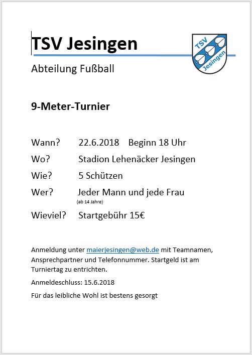 9 Meter Turnier TSV Jesingen